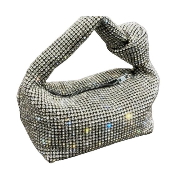 NWOT Madison West Bring on the Bling Tote Bag Purse Silver Crystal Rhinestone - Picture 1 of 4